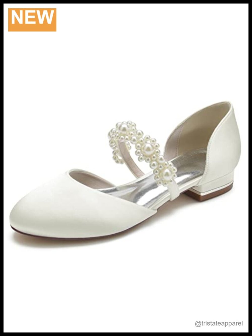 Satin Pearl Wedding Flats Mary Jane Bridal Round Toe Slip On Evening Prom Shoes